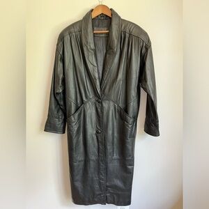 Vintage Leather Trench Coats Jacqueline Ferrar Black Leather Cuffed Long Size S